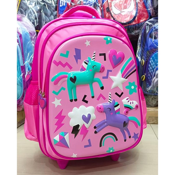 Pilihan- Tas Sd Trolley Anak Perempuan Unicorn Kuda Pony Pirang Embos Ungu