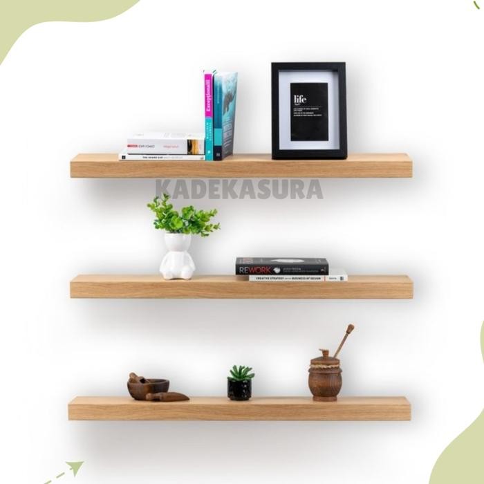 Ambalan Kayu Tempel Dinding Isi 3 Pcs Rak Ambalan Kayu Besi