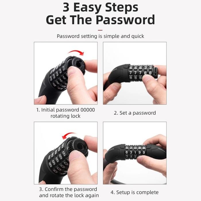 GEMBOK SEPEDA ROCKBROS RKS870 KUNCI KOMBINASI BIKE LOCK CHAIN 5 DIGIT
