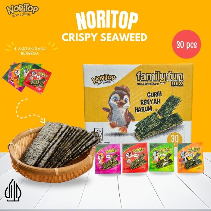 

Noritop Crispy Seaweed Rumput Laut Halal Nori Crispy ada 4 varian rasa mix Isi 30 PCS kemasan