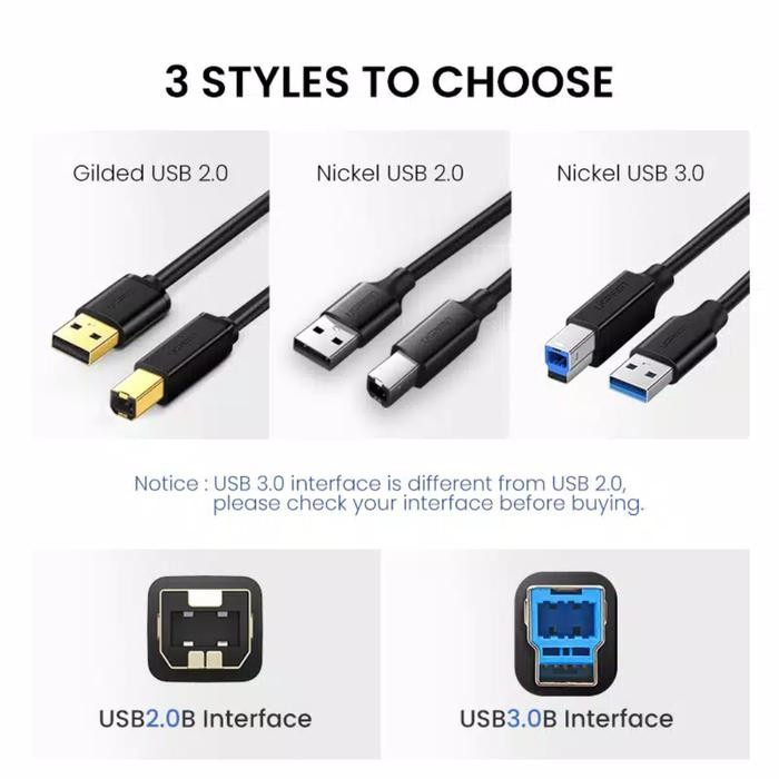 Ugreen Kabel Printer Scanner Usb 2.0 / Usb 3.0 Male To Usb Type B Male