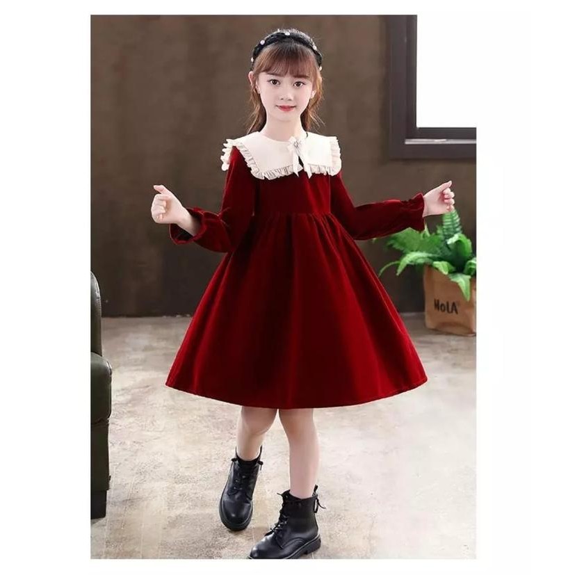 Pilihan- Dress Kids Catherine / Hitam / Maroon / Hijau / Dress Terbaru Anak / Elegant/7-10 Th