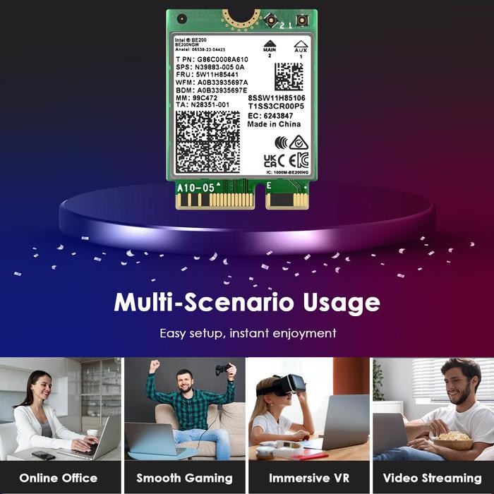 KARTU NIRKABEL WAVLINK WIFI 7, MODUL JARINGAN 8774MBPS TRI-BAND BE200 M.2 NGFF NGFF DENGAN BLUETOOTH