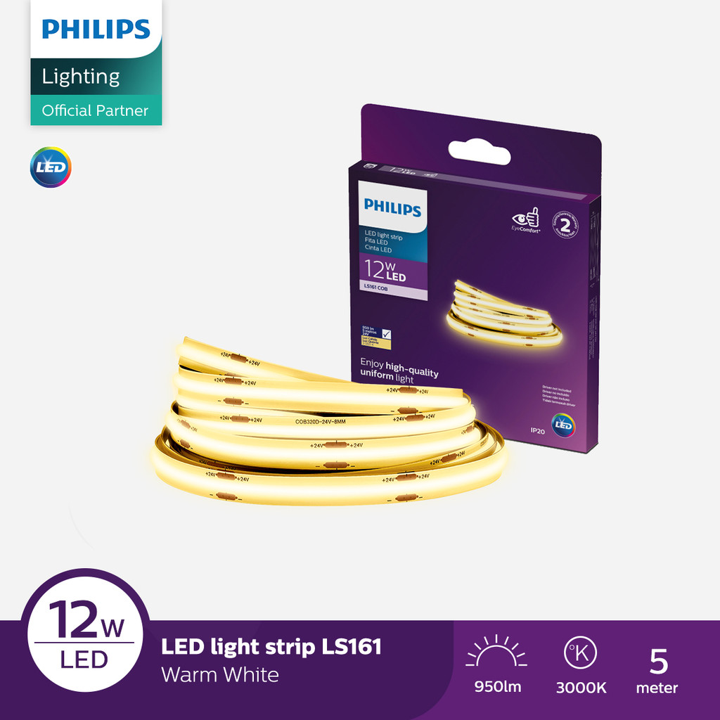 Philips Lampu LED Light Strip LS161 COB 12W/M 5M 30K - Warm White