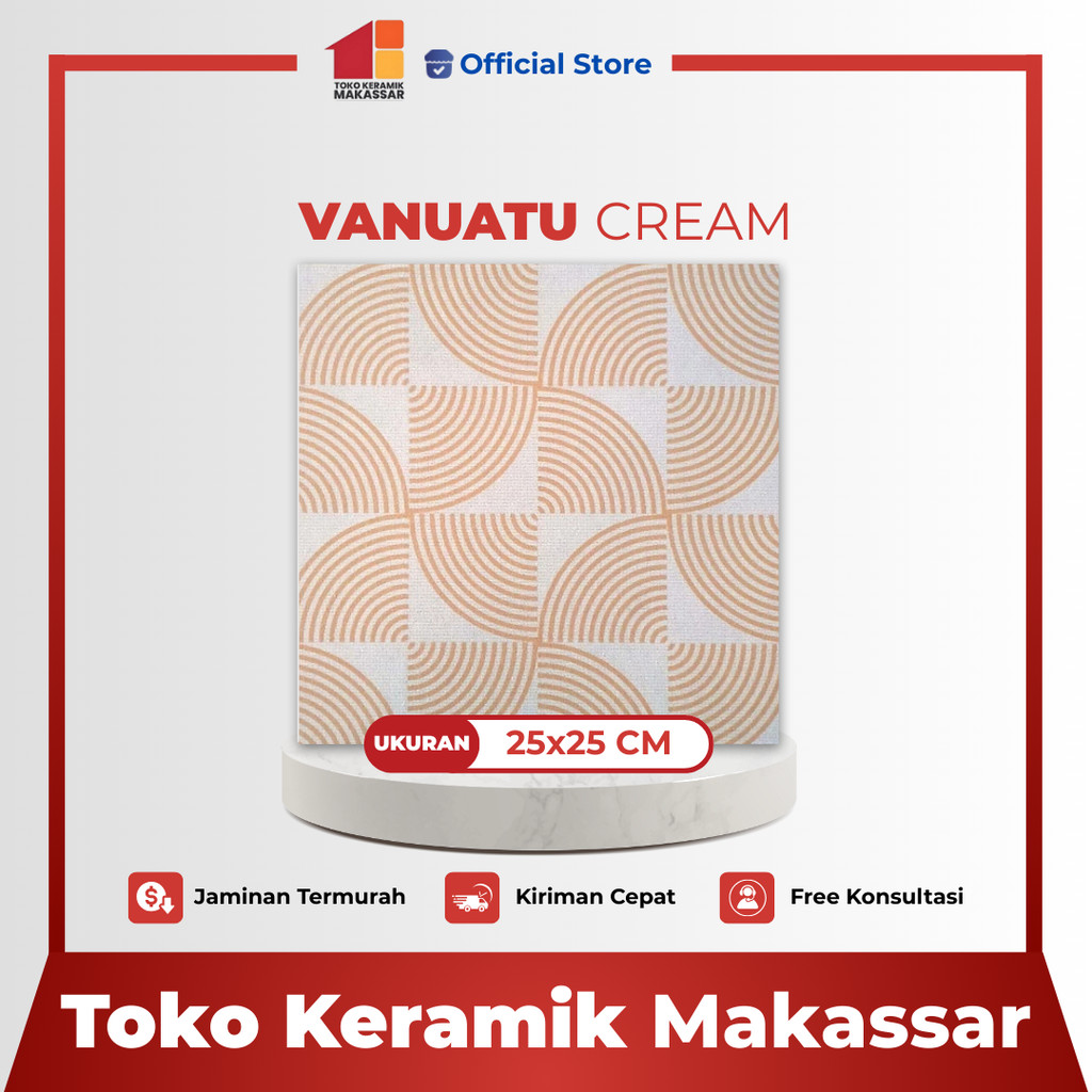 Keramik Lantai Ukuran 25x25 Vanuatu L Cream Matt Keramik Kamar Mandi/Garasi