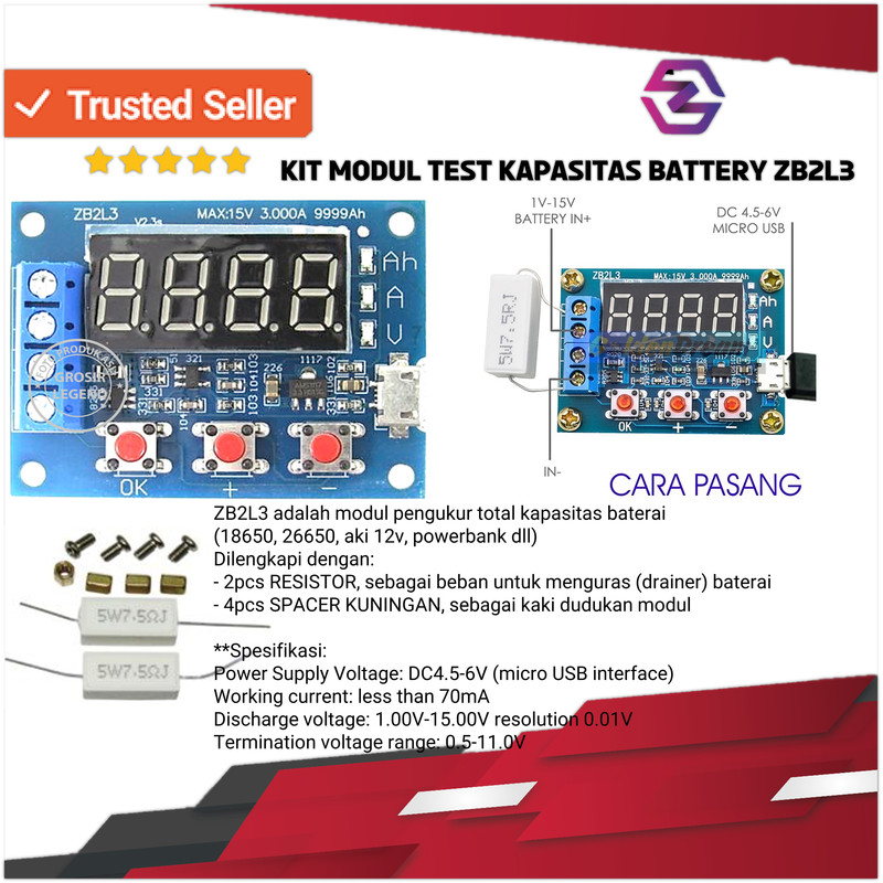 Kit Modul ZB2L3 Alat Tester Kapasitas Baterai Battery Capacity Ukur