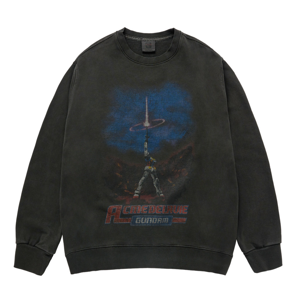 ADLV Mobile Suit Gundam Last Shooting Pigment Washing Sweatshirt Charcoal - Sweater Oversized Fit Un
