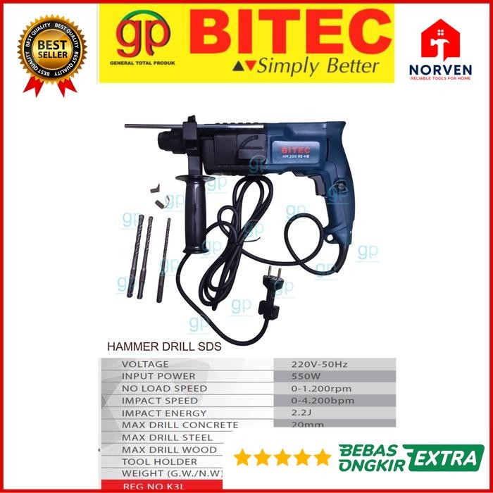 HAMMER DRILL BITEC HM 200 RE-HB, BOR BETON BITEC HM 200 RE-HB, BOR SDS BITEC HM 200 RE-HB