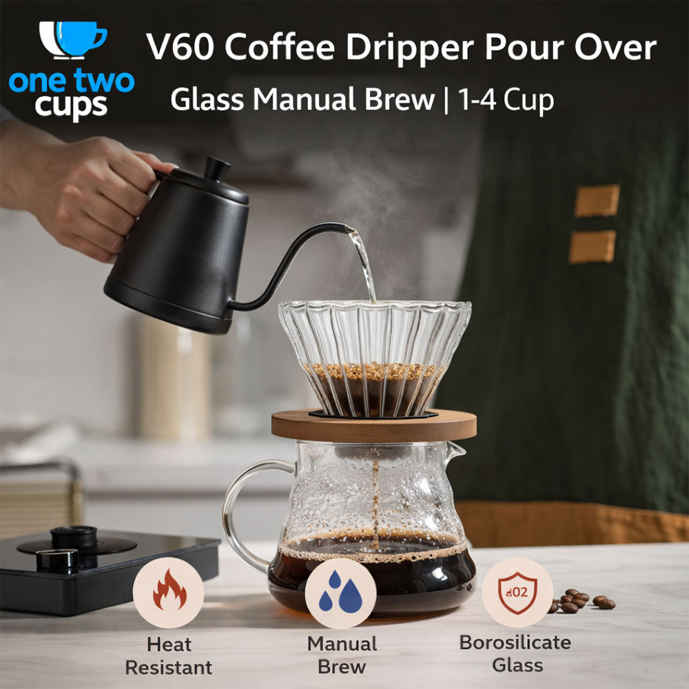 V60 Coffee Dripper Pour Over Kaca Manual Brew 1-4 Cup KM-22HT0FTP