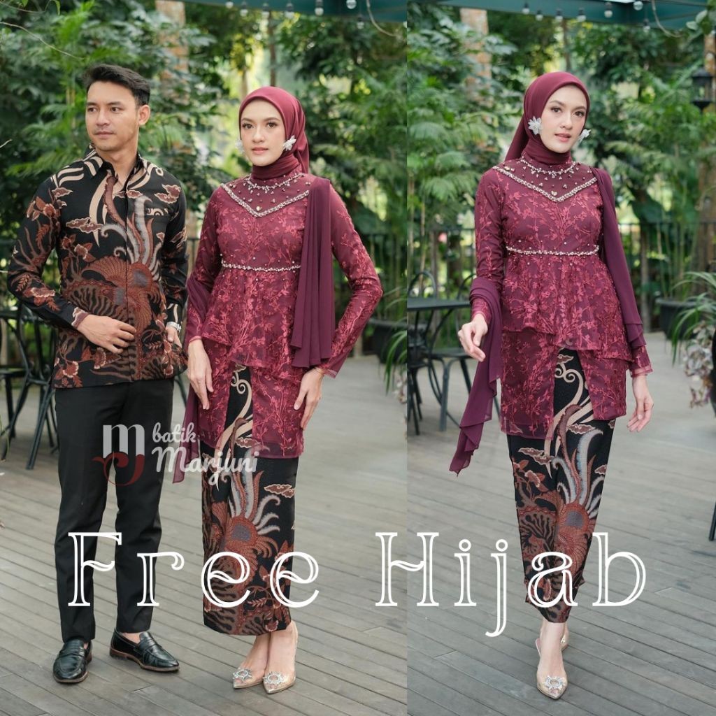 Set Couple Kaluna Maroon Kebaya Modern Kebaya Tunangan Kebaya Wisuda Kebaya Lamaran