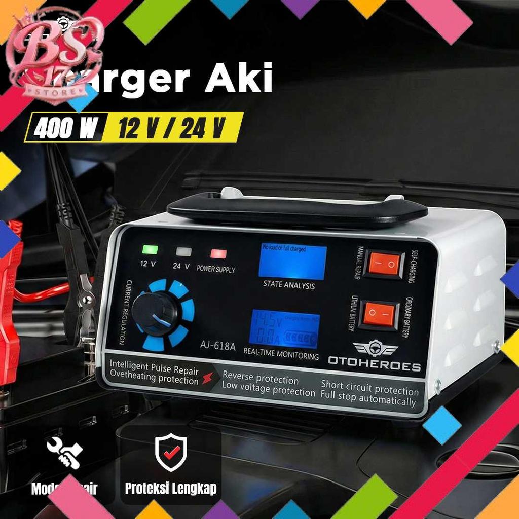 Charger Aki Mobil Motor Intelligent Battery Charger 12V/24V - AJ-618A