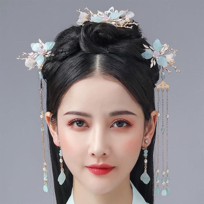 Set Hairpiece Tusuk Konde Tradisional Pengantin Cina Aksesoris Rambut