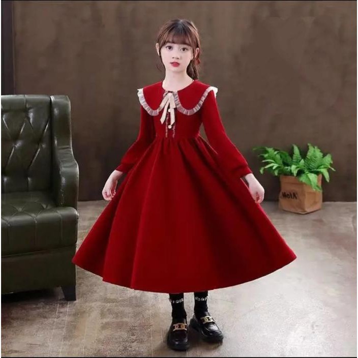 Pilihan- Dress Anak Prempuan Korea Sannya / Terbaru / Lengan Panjang / Usia 5-12 Tahun /
