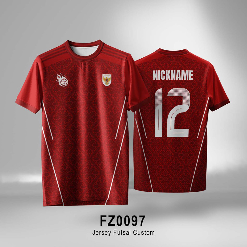 ATASAN BAJU JERSEY BOLA FUTSAL MERAH PUTIH BERMOTIF BEBAS LOGO CUSTOM LENGAN PENDEK