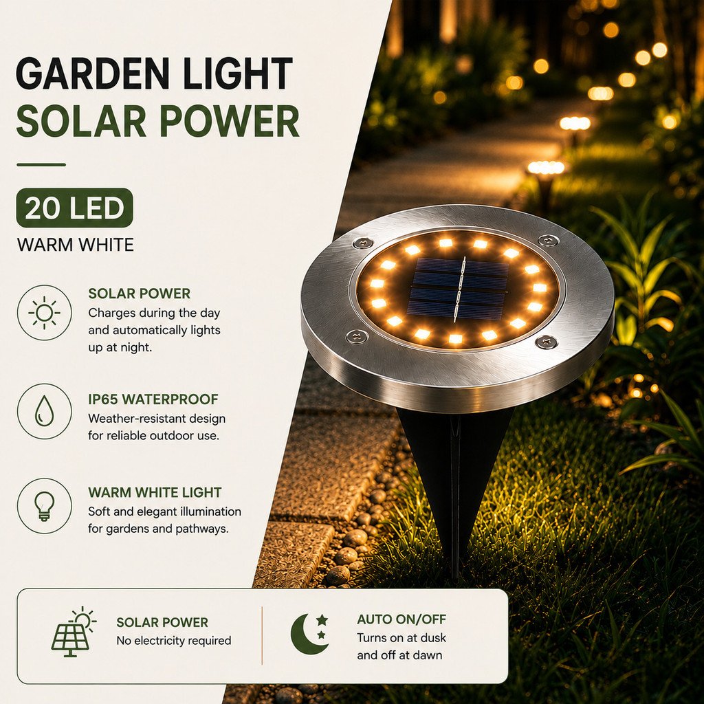 Lampu Taman Hias Ground Light Solar Sensor Warm White 20 LED - Y012