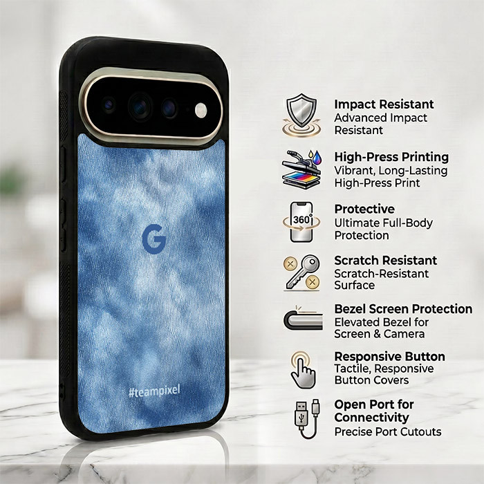 Team Pixel Logo Google Blue Wave Fabric NIT0460 Case Casing Google Pixel 11 11A 10 10A 9 9A 8A 8 7A 