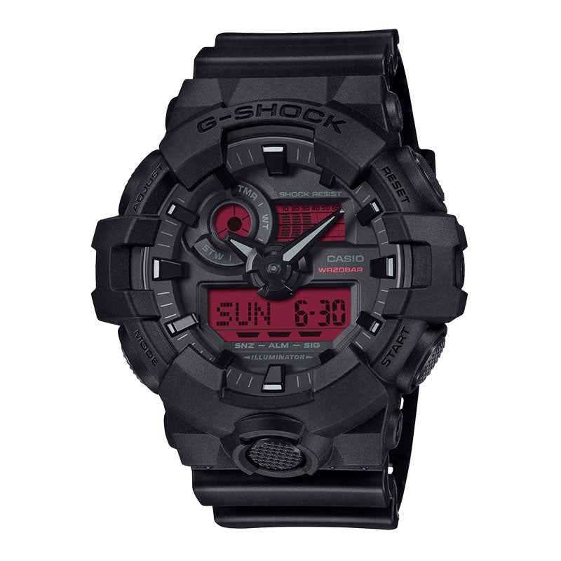 Casio G-Shock GA-700BBR-1ADR Black and Bold Red Series Digital Analog Dial Black Resin Band
