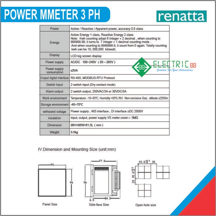 RENATTA POWER METER 3 PHASE SUPPORT MODBUS RTU RS485