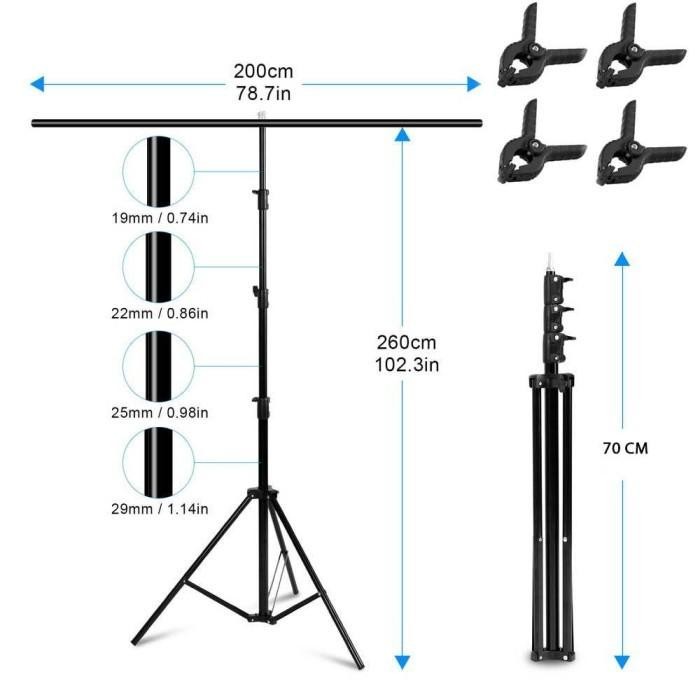 T-Shape 4 Clamp Tripod Stand Background Tiang Backdrop Green Screen