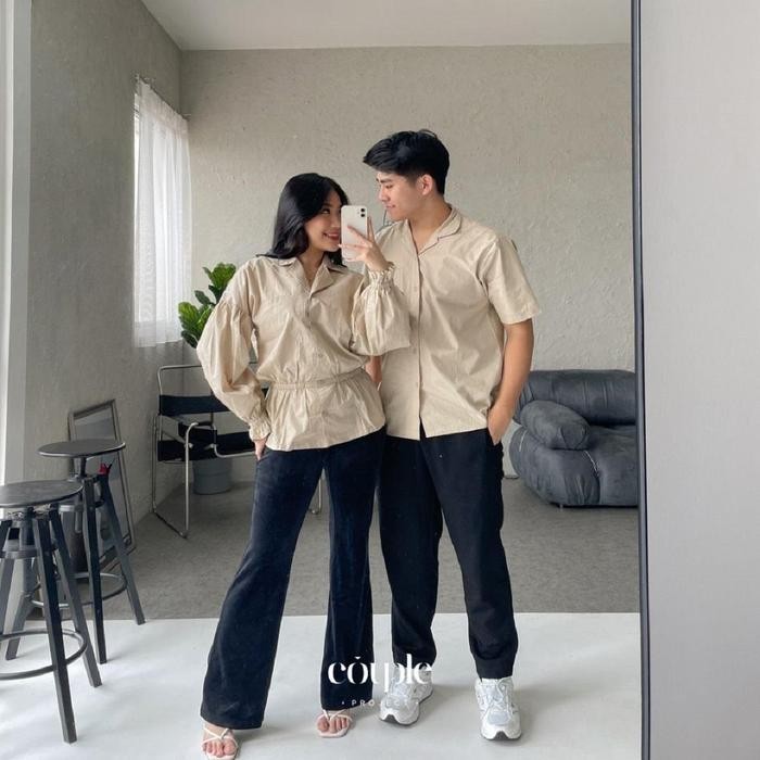 Couple Project - Moza Couple Set Baju Pasangan Kemeja Katun dan Atasan Blouse Wanita Katun Polos