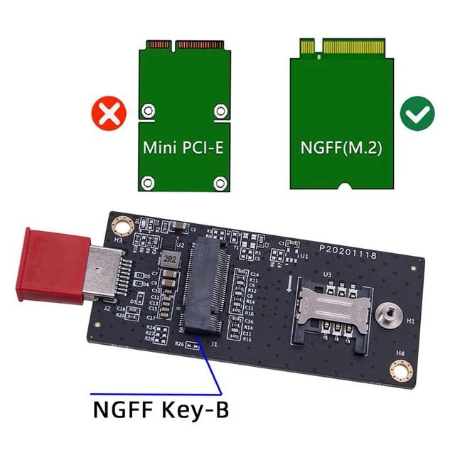 NGFF M.2 KEY-B WWAN TO USB 3.0 ADAPTER RISER CARD W SIM SLOT FOR 3G/4G/5G LTE WIRELESS MODULE