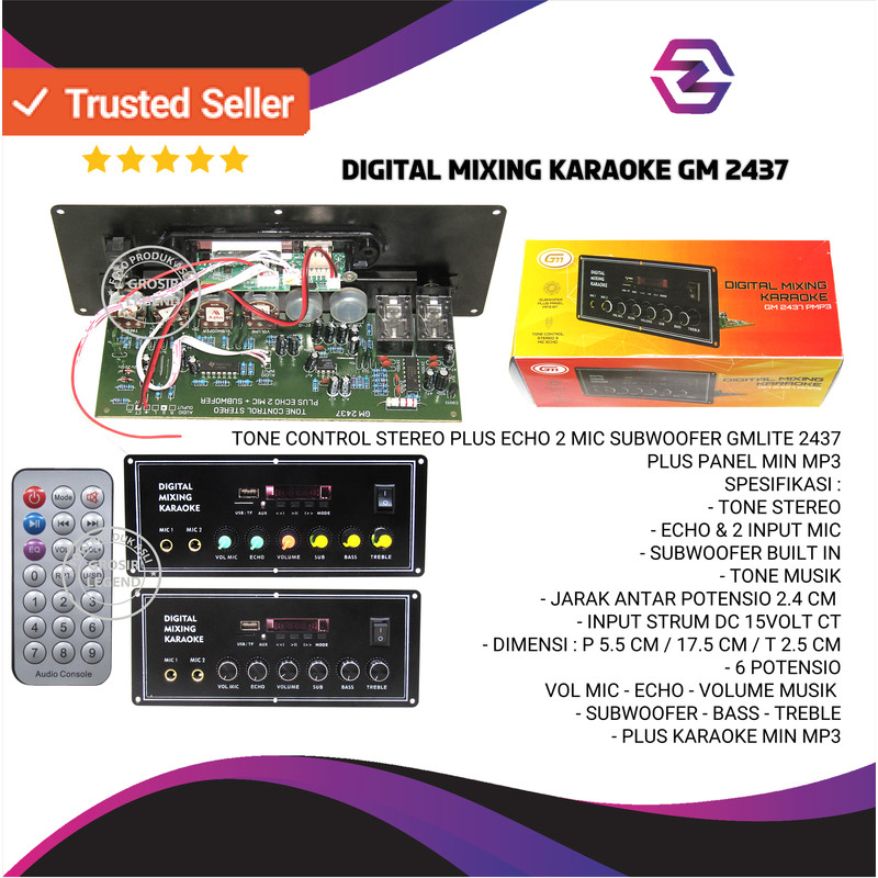 Digital Mixing Karaoke GM2437 Tone Control Stereo Echo 2 Mic Subwoofer