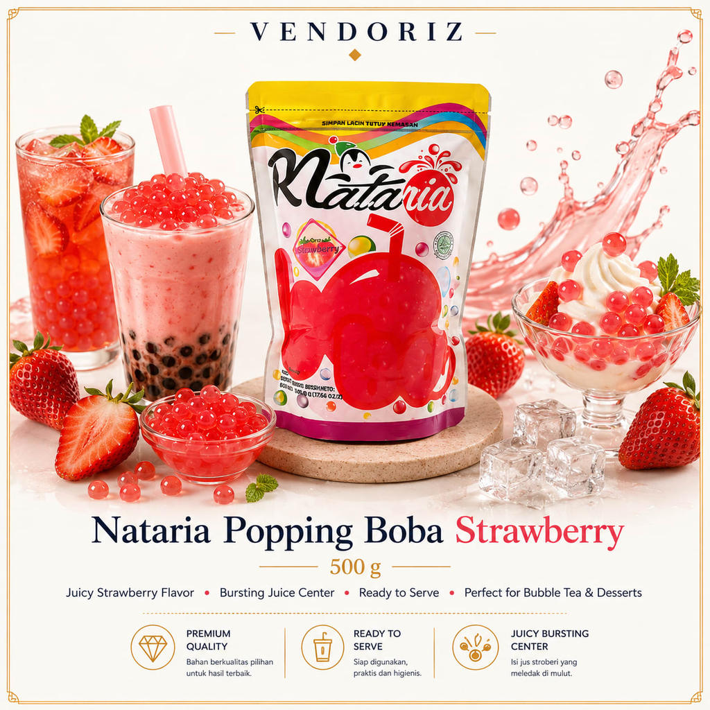 Nataria Popping Boba Strawberry 500g Topping Minuman