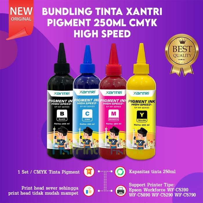 Paket Tinta Xantri Pigment High Speed 250ml Printer Epson WF-C5290 WF-C5790 WF-C5390 WF-C5890 CMYK