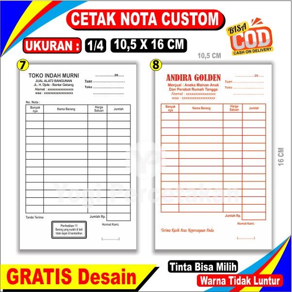 

Nota Bon 3 Ply Cetak 2 Warna Desain Bisa Reques