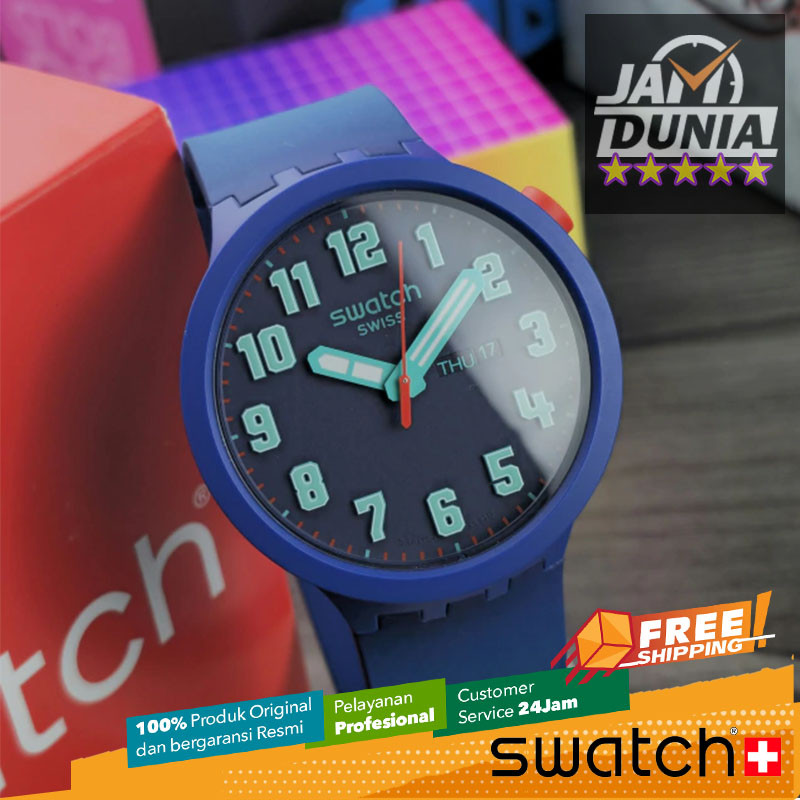 JAM TANGAN PRIA SWATCH ORIGINAL KARET NAVY BLUE SWATCH SB01N700 SWATCH SB01N 700 JAM PRIA NG BIG BOL