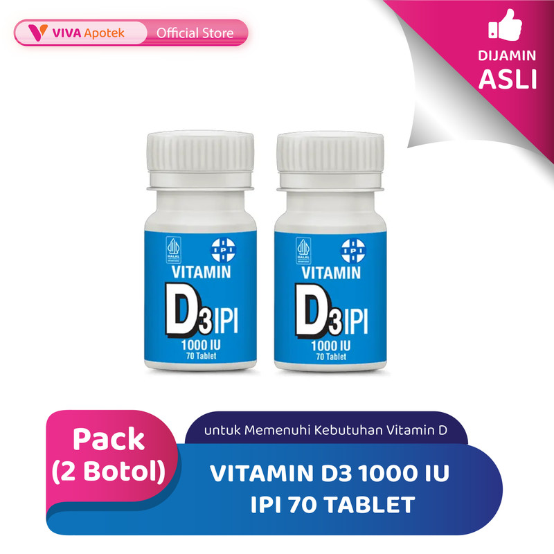 [PAKET HEMAT] Vitamin D3 1000 IU IPI 70 Tablet untuk Memenuhi Kebutuhan Vitamin D (Pack - 2 Botol)