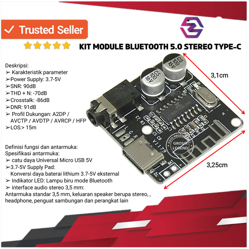 Modul MP3 Bluetooth Speaker Audio Amplifier stereo Wireless Type C