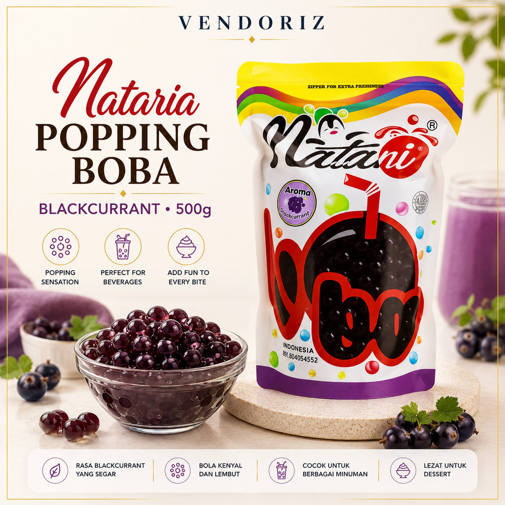 Nataria Popping Boba Blackcurrant 500g Topping Minuman