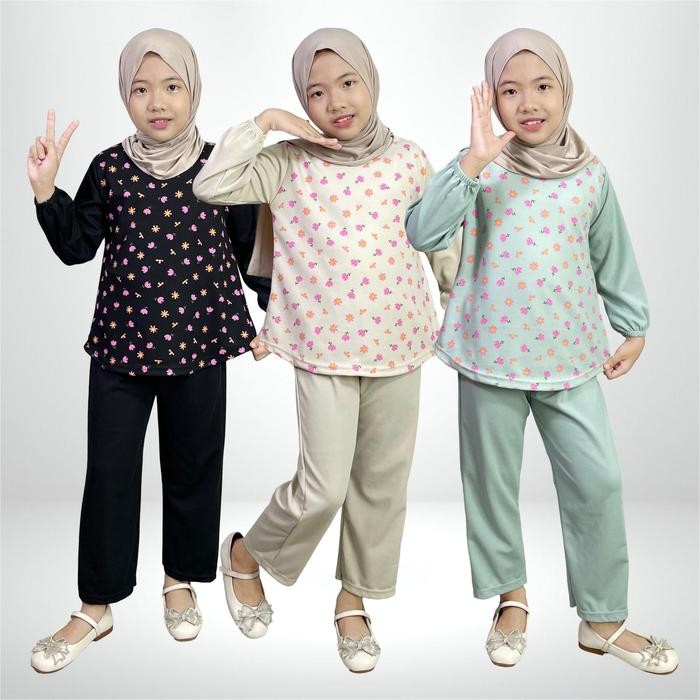 Pilihan- Setelan Celana One Set Anak Floren Gogofashion 858 Bahan Knit Japan Motif Bunga