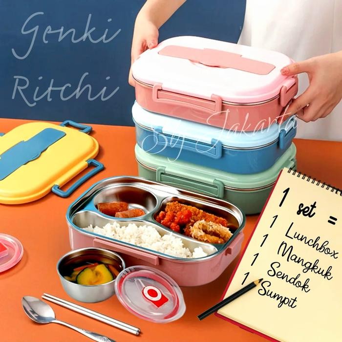 Kotak Makan Lunch Box Tempat Makan 304 Stainless Steel 1500Ml Premium