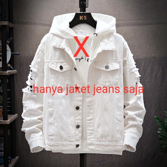 Jaket Denim Jeans Hitam Dan Jeans Putih Sobek Jaket Fashion Pria Korean Style