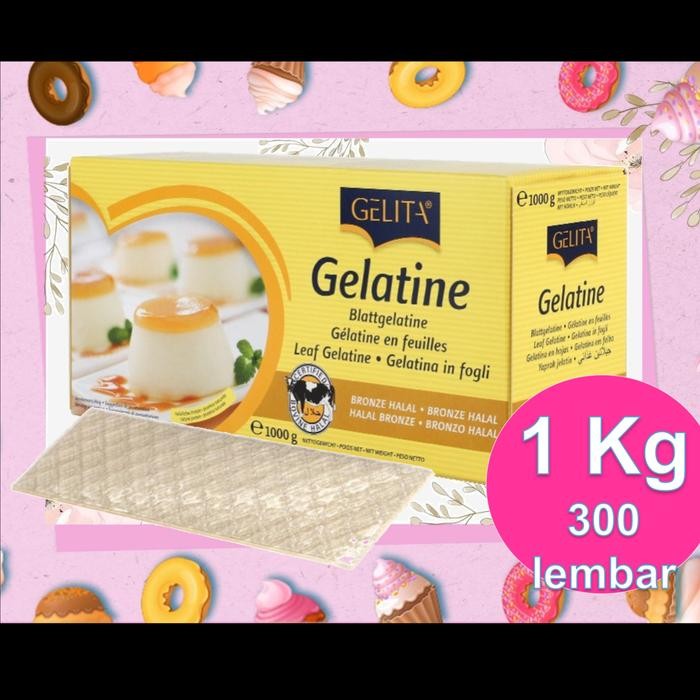 

Gelita gelatine sheet (lembar) halal, kemasan asli 1 kg = 300 lembar Food Puding Ice Pudding Jelly