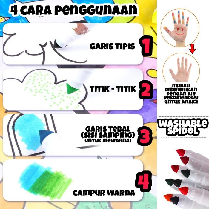 

Promo! Washable Color Pen Marker Spidol Warna Anak Bisa Dicuci Hapus Nontoxic / Spidol Anak Bisa