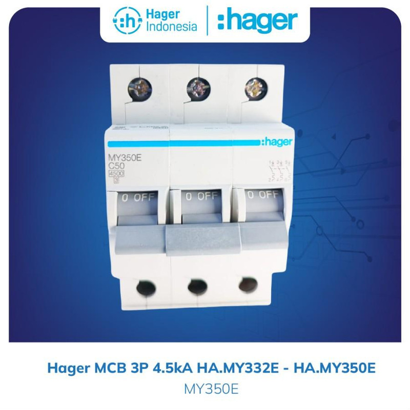 Hager MCB Listrik 3 Phase 50a 50 ampere 4.5kA - MY350E