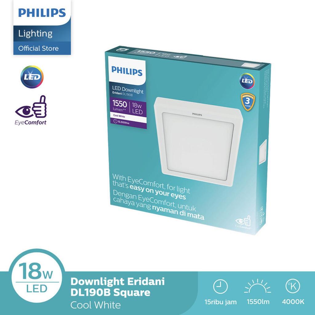 Philips Lampu Downlight Eridani Kotak Outbow Surface 18W D200 4000K Semi Putih