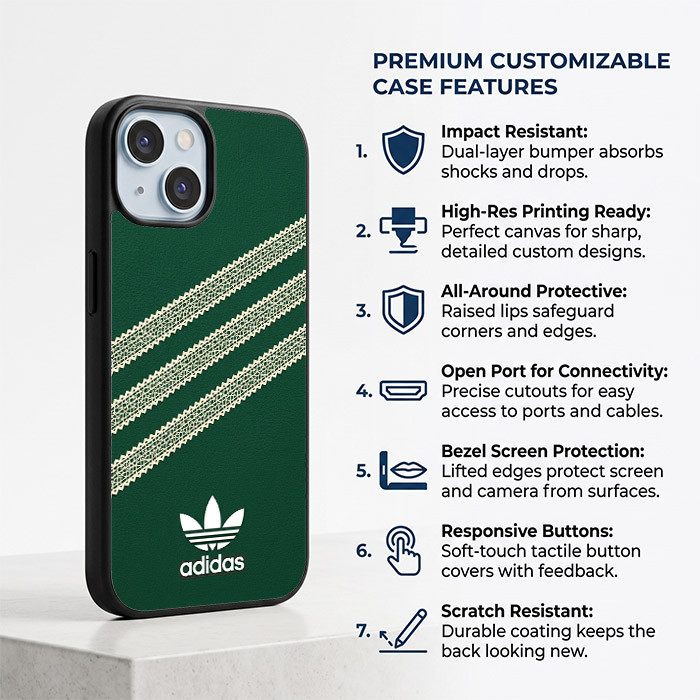 Case Casing iPhone 18 17 16 15 14 13 12 11 XR Pro Max Mini Air Plus Emerald Green Adidas AH0735 Cust