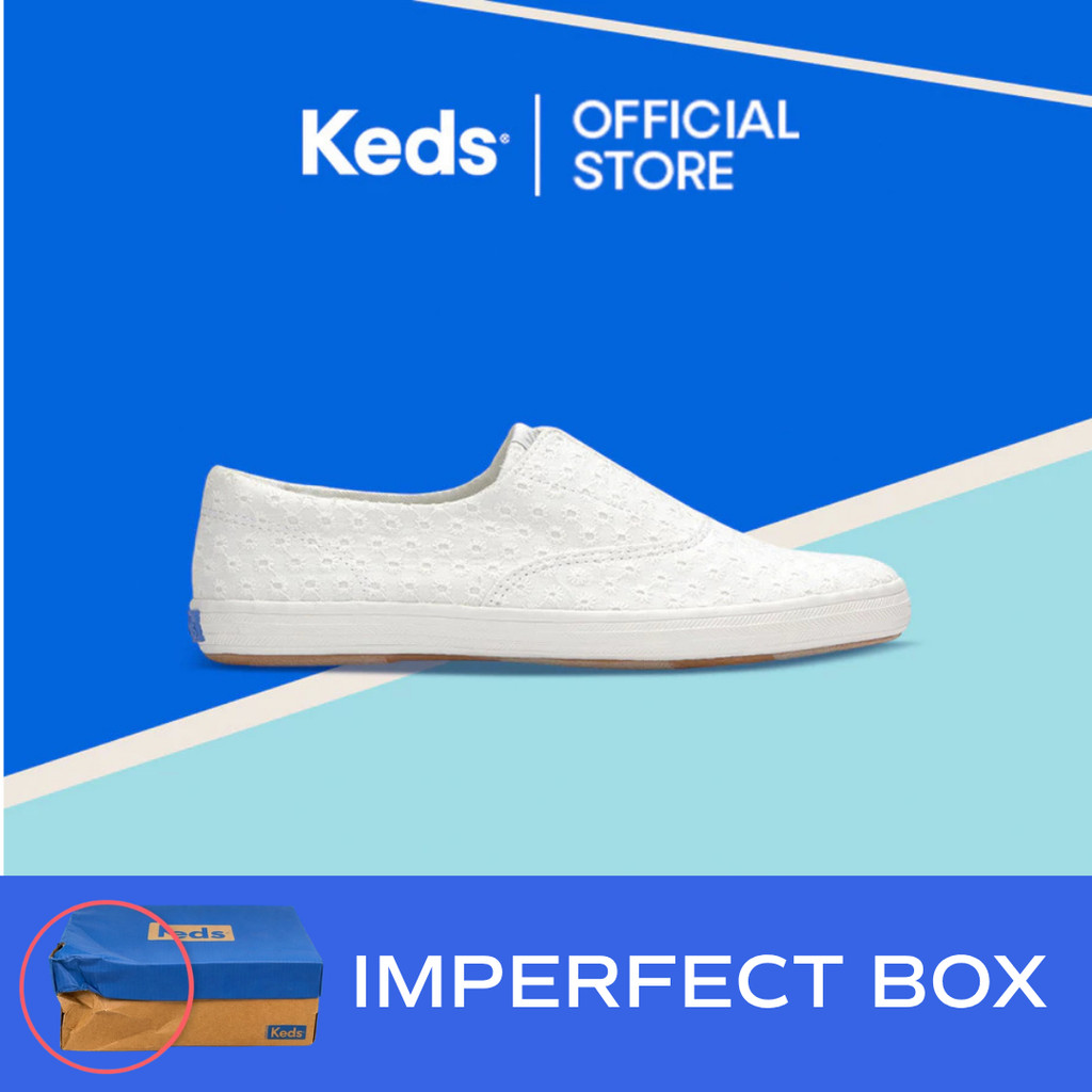 KEDS Women Champion Round Toe Slip Daisy Eyelet-WF68643-BA-Box Damage