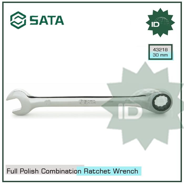Kunci Ring Pas 30mm 43218 Full Polish Combination Ratchet Wrench SATA