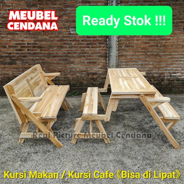 PREMIUM meja kursi cafe kayu jati / kursi taman kayu jati / kursi cafe lipat