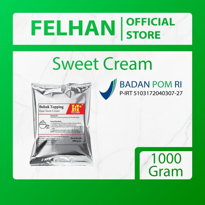

Tersedia FELHAN Bubuk Topping Minuman Sweet Cream 1000g Pelengkap Dessert & Minuman