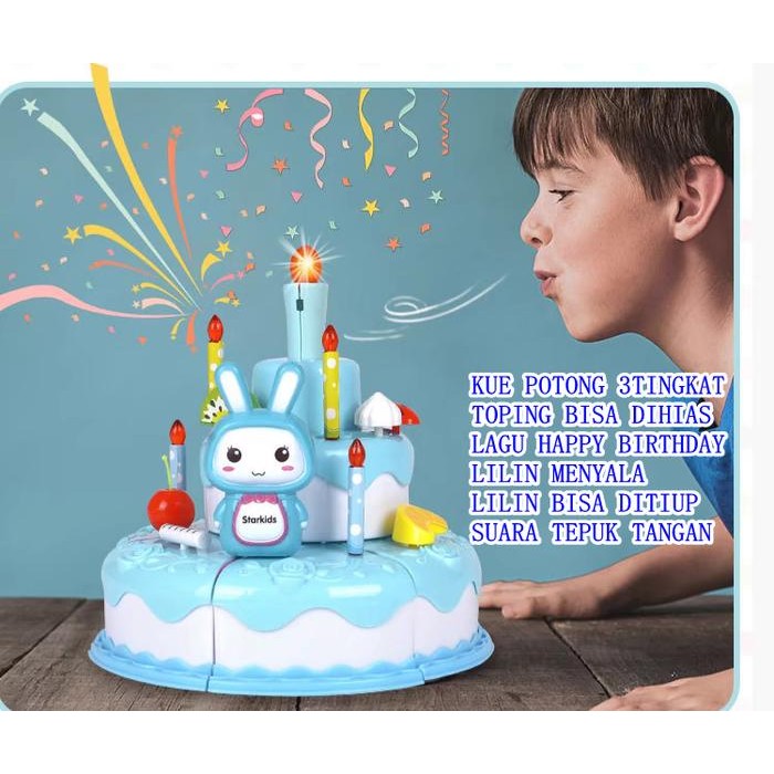 (Good) MAINAN KUE ULANG TAHUN 3TINGKAT TIUP LILIN BIRTHDAY CAKE