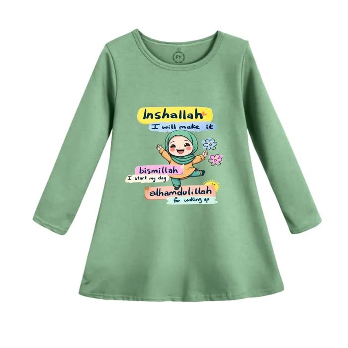 Pilihan- Kaos Daster Anak Perempuan Dress Muslim Anak Cewek Tunik Anak Motif Tunik Hijab
