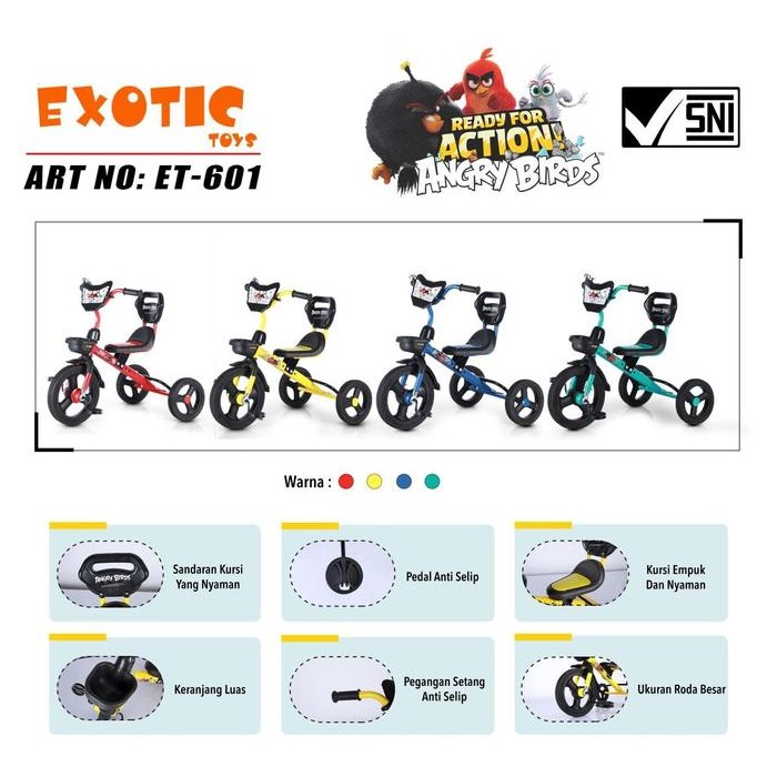Sepeda Roda Tiga Anak Exotic Et601 Steel 1-4Tahun Ban Karet