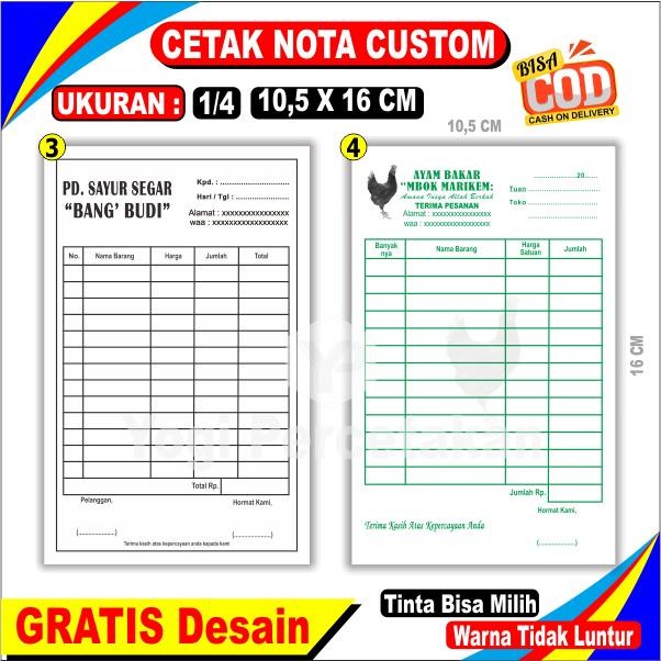 

Nota Bon 3 Ply, Cetak 2 Warna, Pakai Caca Desain Bisa Reques
