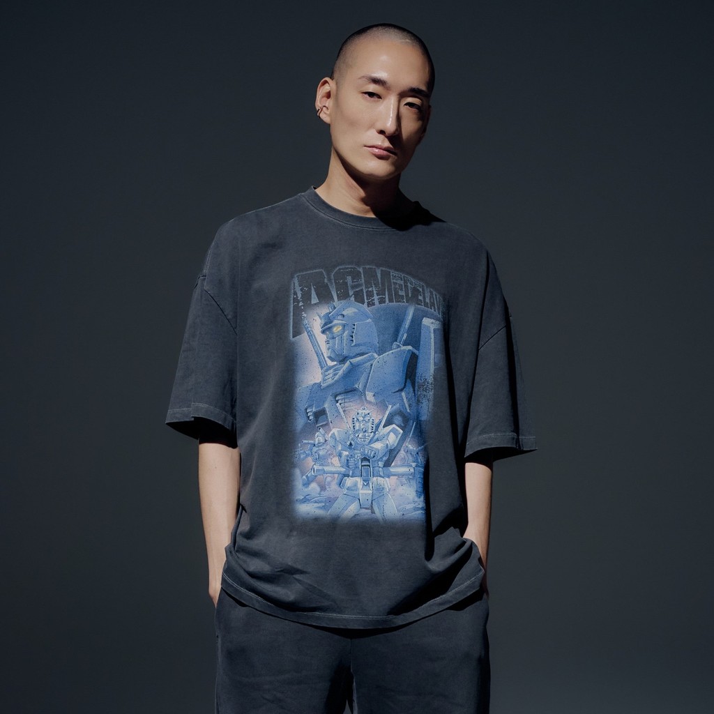 ADLV Mobile Suit Gundam Operation V Pigment Washing Short Sleeve T-Shirt Charcoal - Kaos Wide Fit Fi